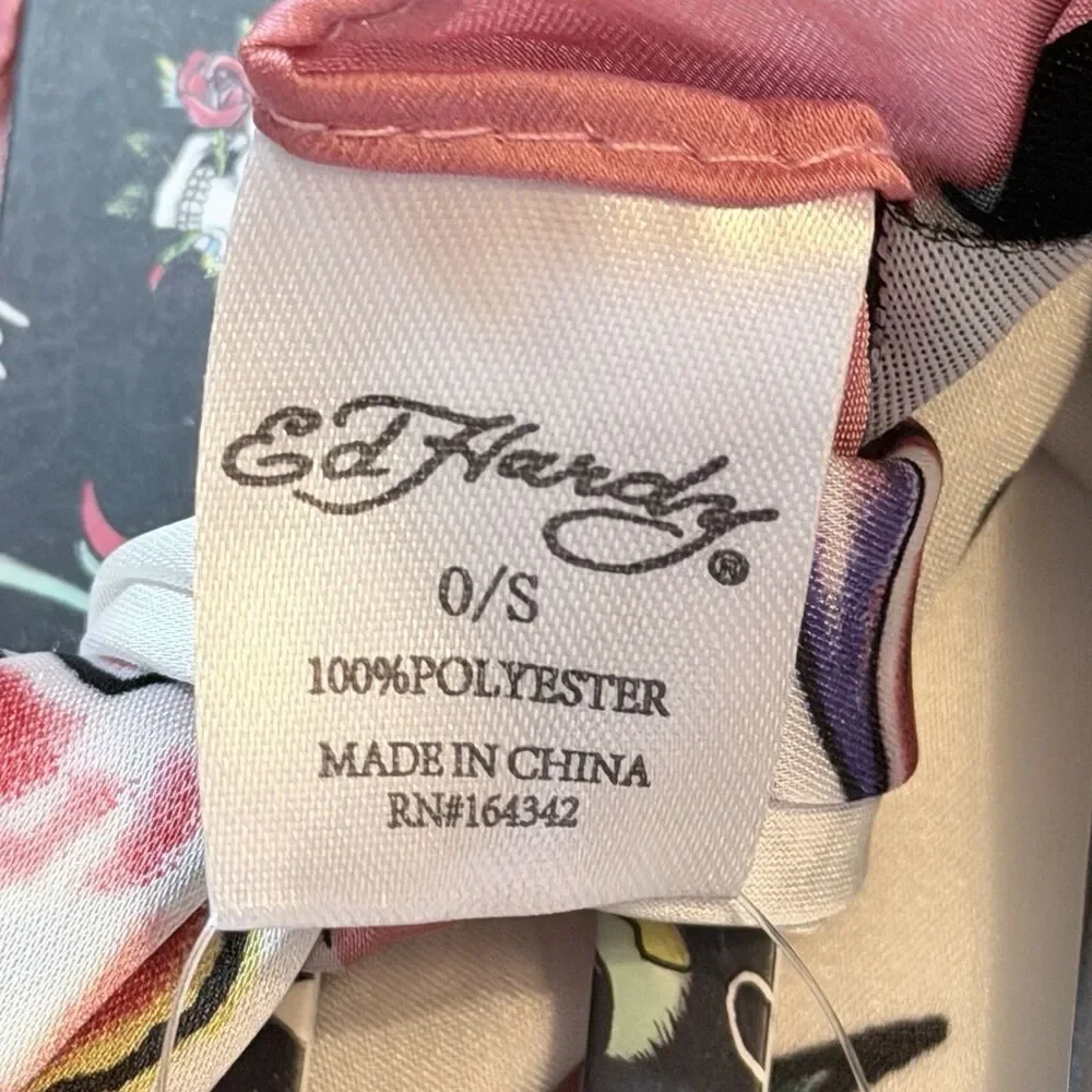 Ed Hardy Y2K Flowers Butterflies Logo Print Scarf NWT
